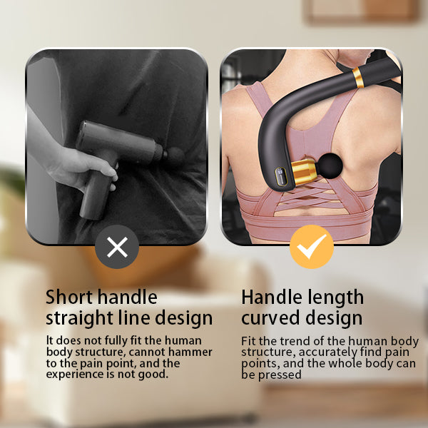 ROKEKO Pistola de masaje con mango de extensión mejorado, masajeador de espalda para aliviar el dolor de tejido profundo, 4 cabezales de masaje y 6 niveles de velocidad